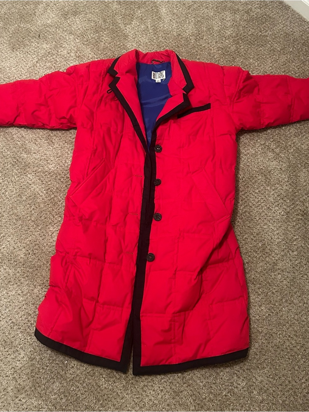 Vintage bill blass Red Puffer Coat with Black Trim